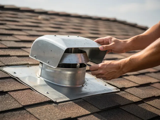 Savannah Dryer Vent Cleaning certified technician safely cleaning a roof-mounted dryer vent in Savannah