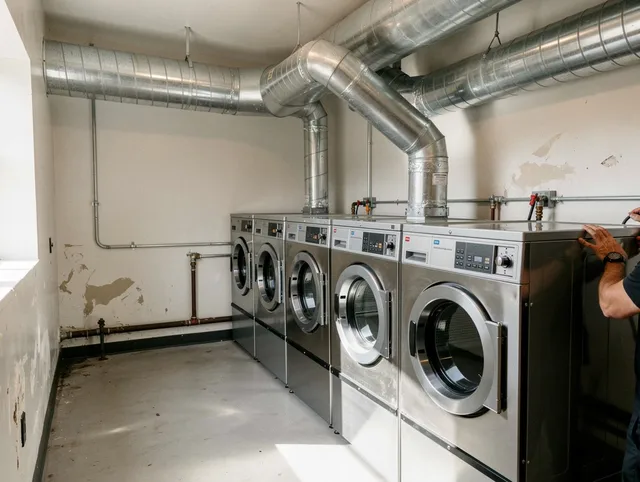 Savannah Dryer Vent Cleaning team performing large-scale commercial dryer vent cleaning in Savannah