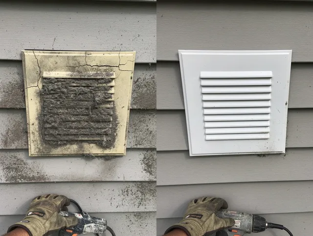 Savannah Dryer Vent Cleaning technician installing high-quality dryer vent cover at a residential property in Savannah