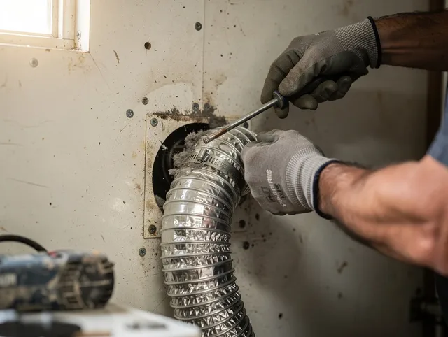 Savannah Dryer Vent Cleaning technician performing precise dryer vent hose installation in Savannah